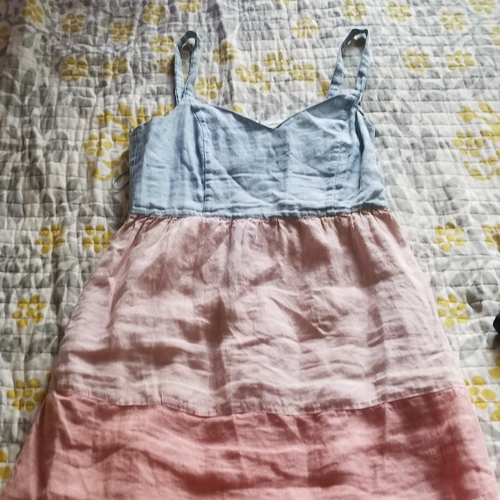 Linen Pink and Blue Colorblock Dress